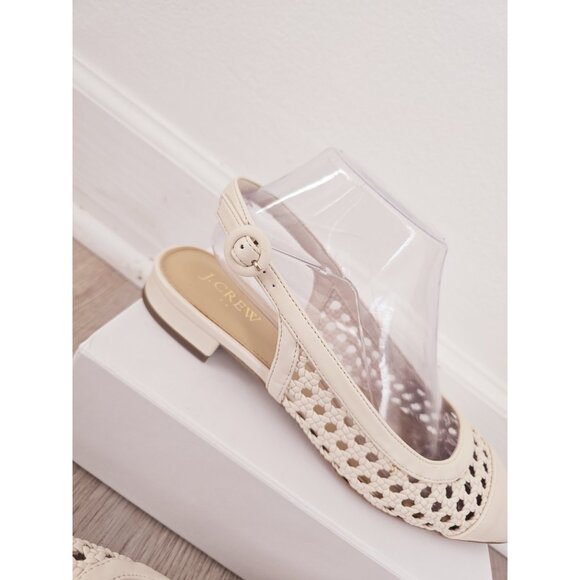 J. Crew Woven Ivory Slingback Flats 8 Buckle Old Money Cap Almond Toe Boho Shoes - Picture 6 of 11